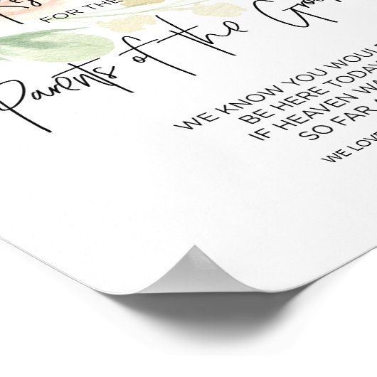 祝福のピンクの席札 新婦の親 慈しみ深い記憶 ポスター (角)