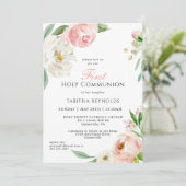 祝福のピンクの水彩花のファーストコミュニオン 招待状 (スタンド正面)