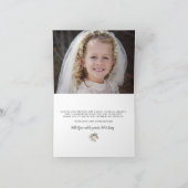 祝福のピンクの花のファーストコミュニオン写真感謝カード サンキューカード (内部)