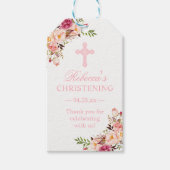 祝福のピンクの花の洗礼・ baptism 感謝カード ギフトタグ (正面)