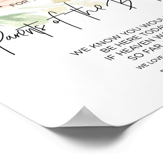 祝福のピンクの花を添えた新婦の両親を偲ぶ席 ポスター (角)