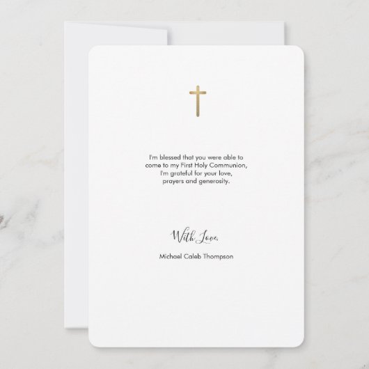 祝福のファーストコミュニオン男子写真ありがとう サンキューカード (裏面)