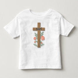 祝福のワードアート　木の十字架と珊瑚の花 トドラーTシャツ