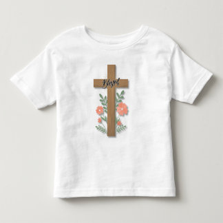 祝福のワードアート 木の十字架と珊瑚の花 トドラーTシャツ