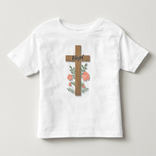 祝福のワードアート 木の十字架と珊瑚の花 トドラーTシャツ (正面)