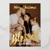 祝福の家族写真リアルフォイルホリデーカード 箔シーズンカード (正面)