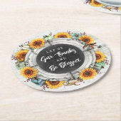 祝福の感謝祭 秋のひまわり 家族の食事 ラウンドペーパーコースター (アングル)