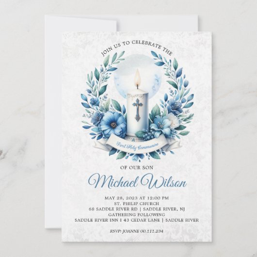 祝福の日 初めての聖体拝領 花 招待状 (正面)