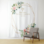 祝福の花を飾ったゴールドフレームの聖体拝領用背景 タペストリー (インサイチュ)