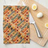 祝福は常に豊かでいつも秋のデザイン キッチンタオル (四つ折り)