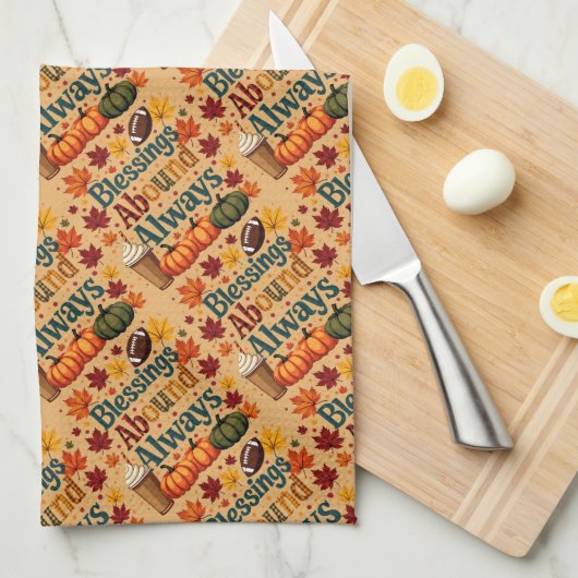 祝福は常に豊かでいつも秋のデザイン キッチンタオル (四つ折り)