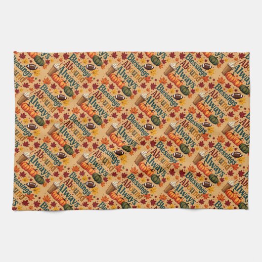 祝福は常に豊かでいつも秋のデザイン キッチンタオル (横)