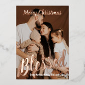 祝福ファミリーフォトリアルホイルホリデーカード 箔シーズンカード (正面)