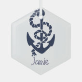 祝福!ニューボートネイビ航海のーいかり ガラスオーナメント (正面)