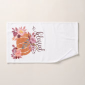 祝福 - ピンクの花の秋のカボチャ ハンドタオル (ハンドタオル)