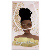 祝福!ブラック・ウーマン・ピンク&金ゴールド、トロピカル スモールペーパーバッグ (裏面)