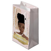 祝福!ブラック・ウーマン・ピンク&金ゴールド、トロピカル スモールペーパーバッグ (正面アングル)