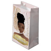 祝福!ブラック・ウーマン・ピンク&金ゴールド、トロピカル スモールペーパーバッグ (裏面アングル)