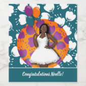 祝福!黒い女性、風船と花 ワインラベル (シングルラベル)