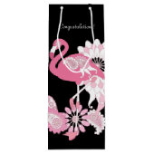 祝福!黒モダンピンクのフラミンゴ ワインギフトバッグ (裏面)