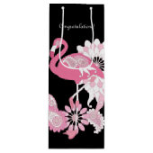 祝福!黒モダンピンクのフラミンゴ ワインギフトバッグ (正面)