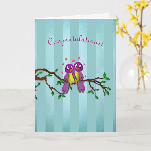 祝福!- Love Birds カード (黄色い花)