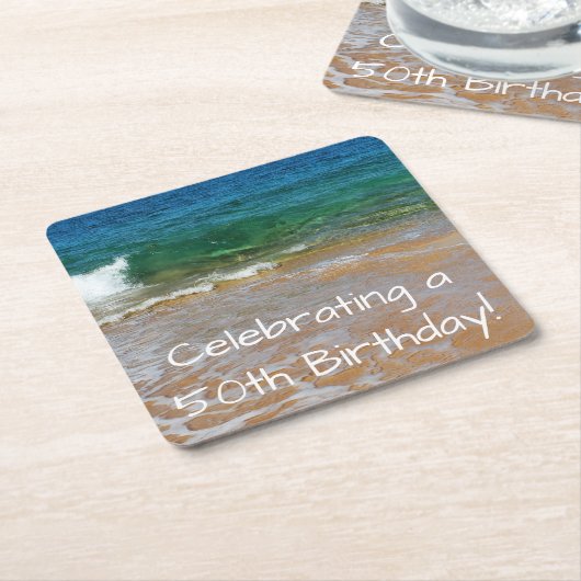 祝第50回誕生日会コースター スクエアペーパーコースター (アングル)