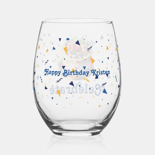 祝紙吹雪とケーキの茎のないワイングラス ステムなしワイングラス (裏面)