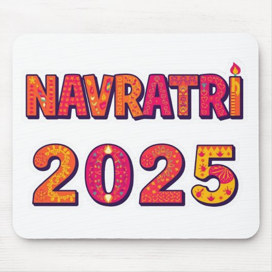 祝言「NAVRATRI 2025」のカラフルタイポグラフィ マウスパッド (正面)