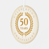 祝記念日。金ゴールド パーソナライズされた メタルオーナメント (正面左)