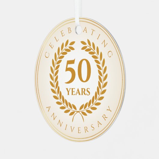 祝記念日。金ゴールド パーソナライズされた メタルオーナメント (正面左)