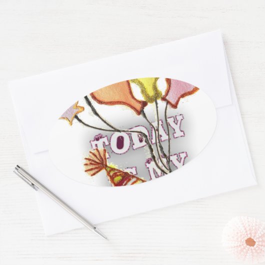 祝誕生日よくはしゃぐと幸せ 楕円形シール (封筒)