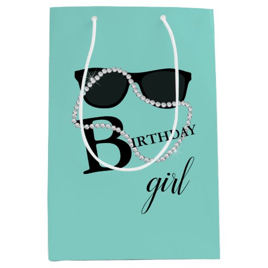 祝誕生日ダイアモンドティアラパーティーの好意 ミディアムペーパーバッグ (正面)