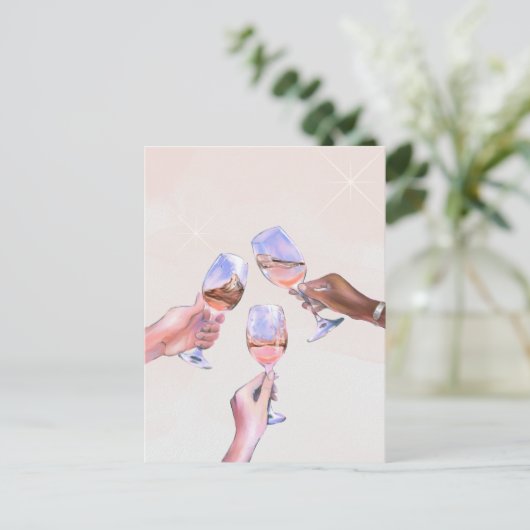 祝賀の歓声 ワインボトルを傾けての乾杯 ポストカード (スタンド正面)