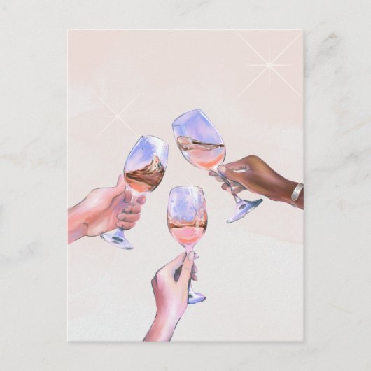 祝賀の歓声 ワインボトルを掲げて乾杯, 祝杯を上げる ポストカード (正面)