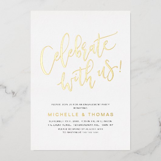 祝金ゴールド付きモダンシンプルScript 箔招待状 (正面)