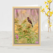 祝鳥：雌赤羽の黒鳥： カード (黄色い花)