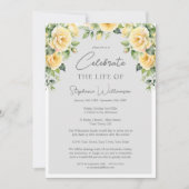 祝4枚の黄色いバラの葬儀の人生 招待状 (正面)
