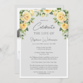 祝4枚の黄色いバラの葬儀の人生 招待状 (正面/裏面)