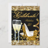 祝50誕生日パーティー金ゴールドブラック 招待状 (正面)