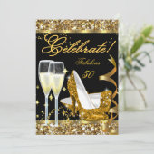 祝50誕生日パーティー金ゴールドブラック 招待状 (スタンド正面)