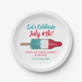 祝7月4日赤白青ロケポップ・アートのット ペーパープレート (正面)