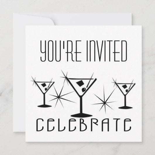 祝 -レトロマルティニス-白黒 招待状 (正面)