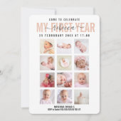 祝Baby Girl First Year 12 Photo Collage 招待状 (正面)