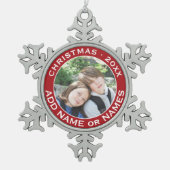 祝Christmasとお気に入りのYour Photo スノーフレークピューターオーナメント (正面)