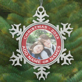 祝Christmasとお気に入りのYour Photo スノーフレークピューターオーナメント
