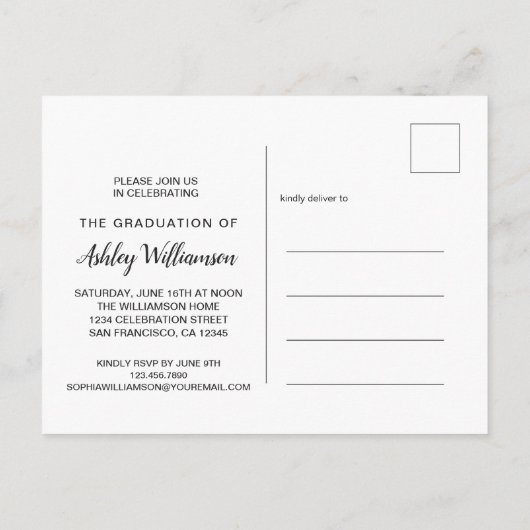 祝Photo Black卒業グラデーションパーティー インビテーションポストカード (裏面)