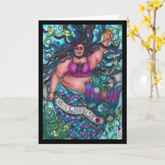 祝Your Beautiful Self Fat Mermaid Card カード (黄色い花)