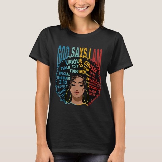 神々は私はメラニンAfro女性の黒い歴史モンと言う Tシャツ (正面)