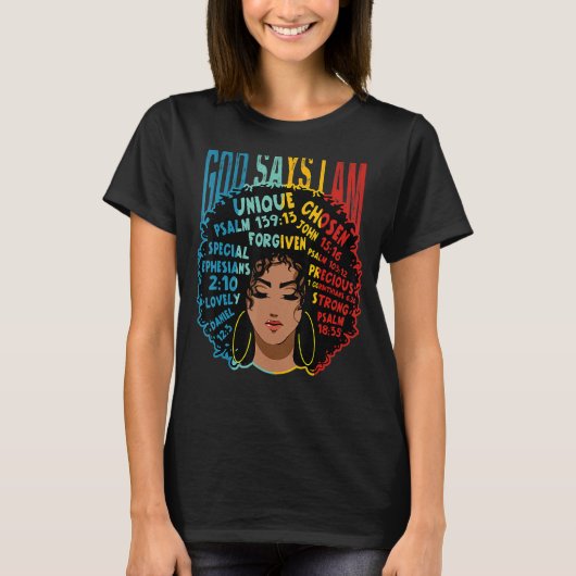 神々は私はメラニンAfro女性の黒い歴史モンと言う Tシャツ (正面)